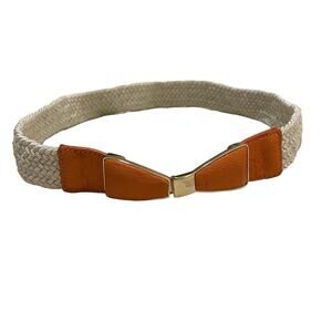 Vintage Women's Braid Belt Stretch leather detail Cream Brown Gold Clasp XS / SM